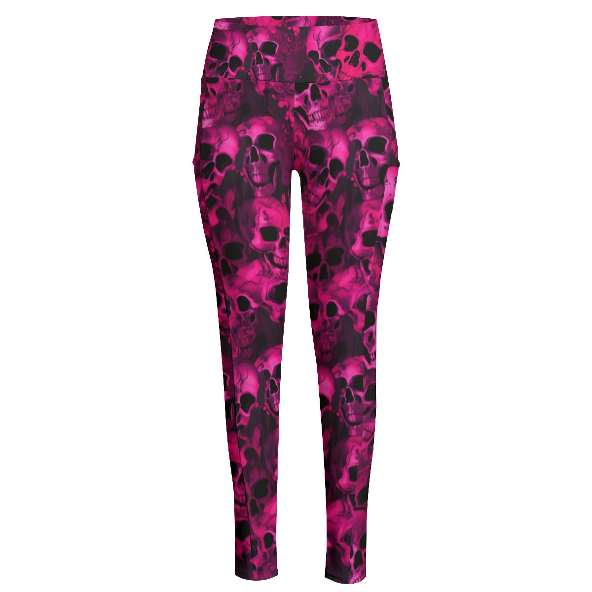 Pink tie-dye skulls High Waist Leggings With Pockets