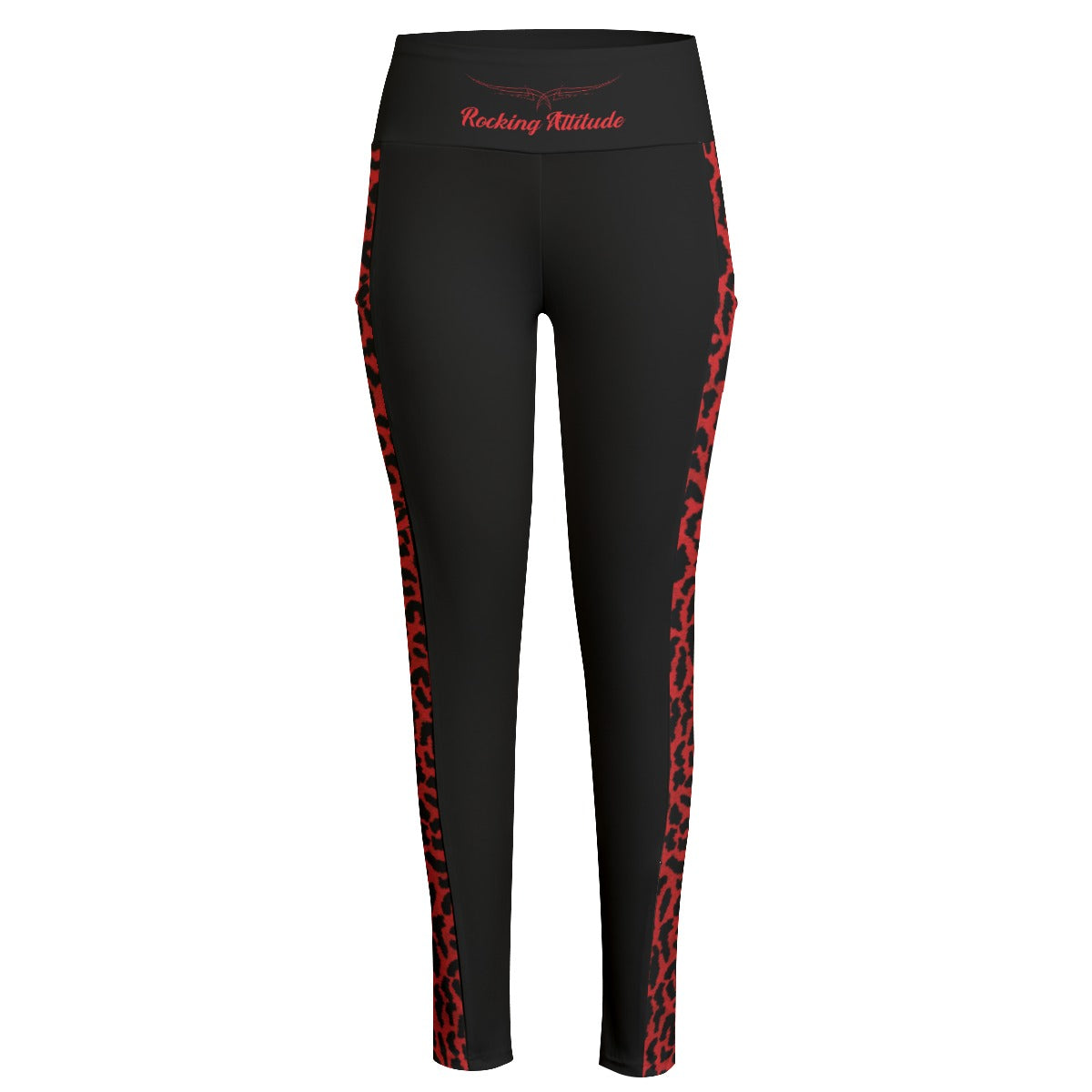 Red Leopard High Waist Leggings With Side Pocket