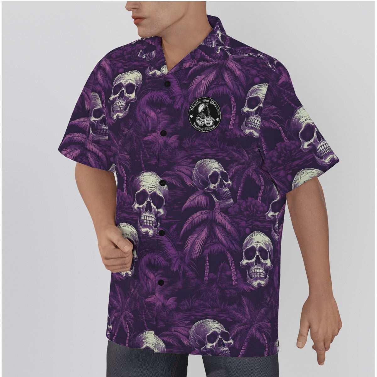 Dark Purple Skulls and Palm Trees Psychobilly Hawaiian Shirt