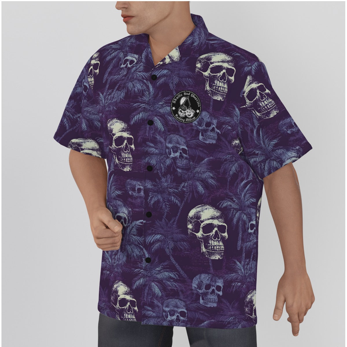 Purple Skulls an Island Scene Psychobilly Hawaiian Shirt