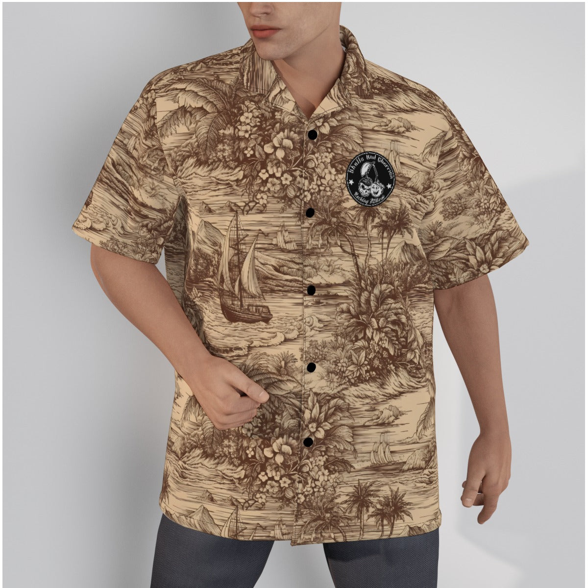 Retro Beach and Sailboat Psychobilly Hawaiian Shirt