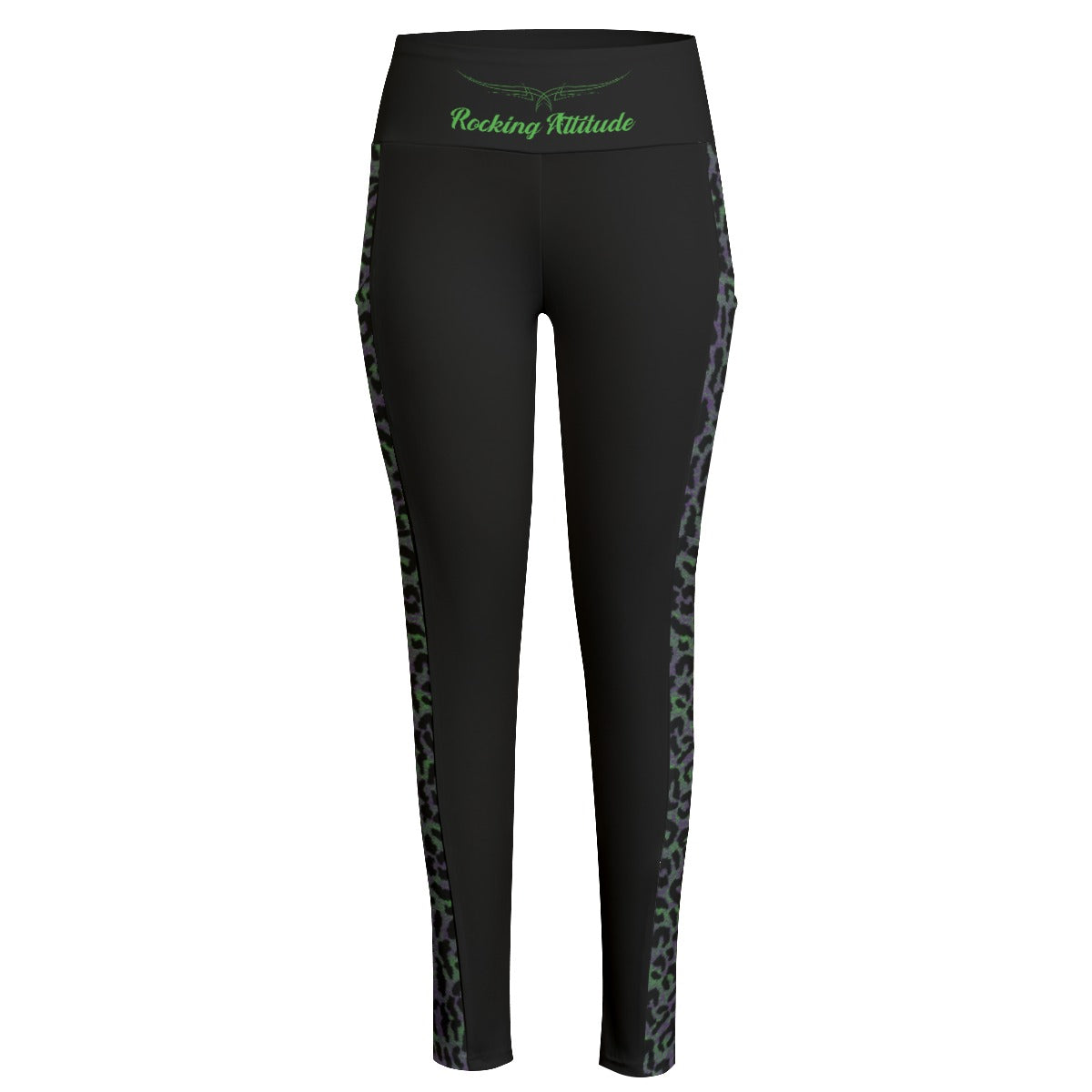 Psycho Purple and Green Leopard High Waist Leggings With Side Pocket