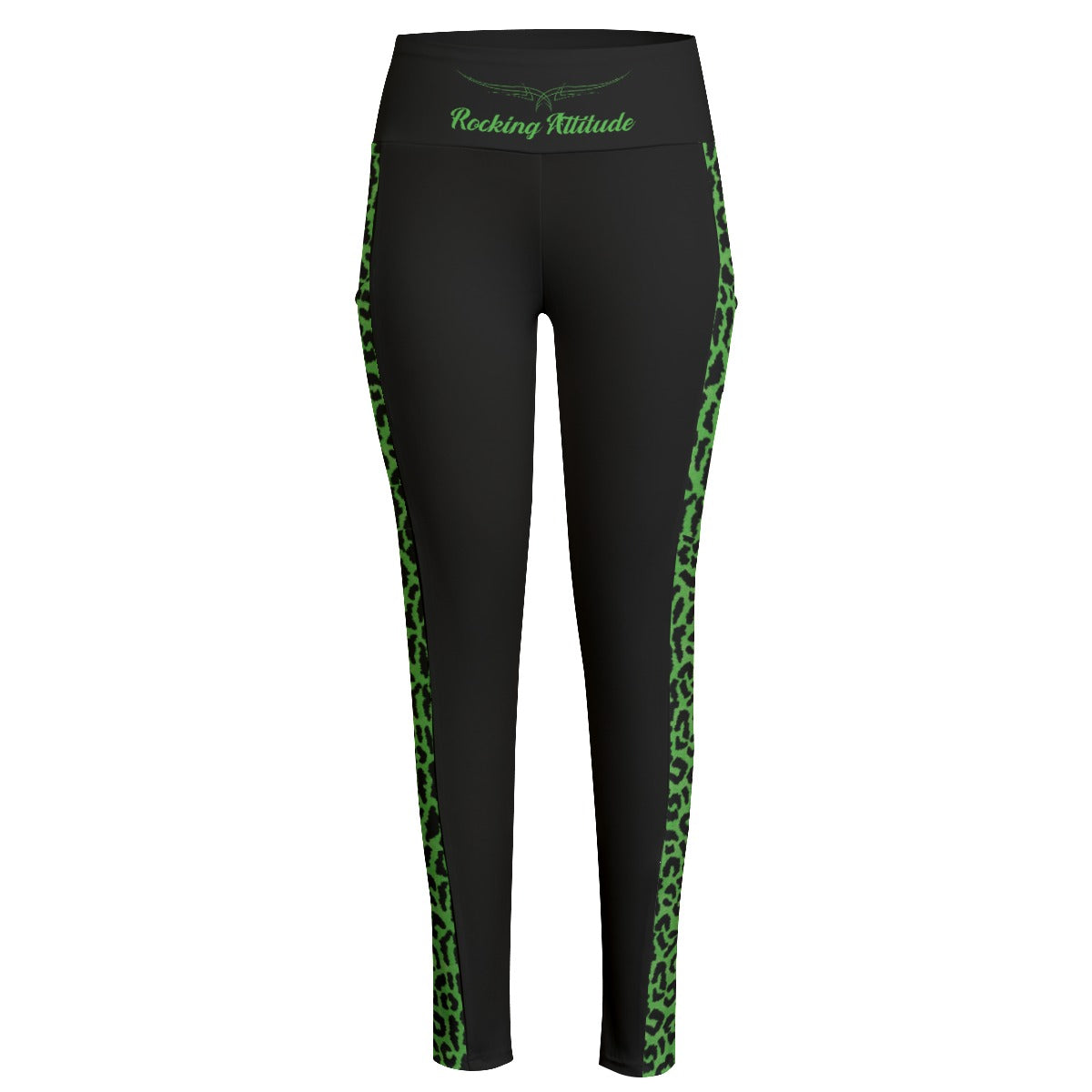 Green Leopard High Waist Leggings With Side Pocket