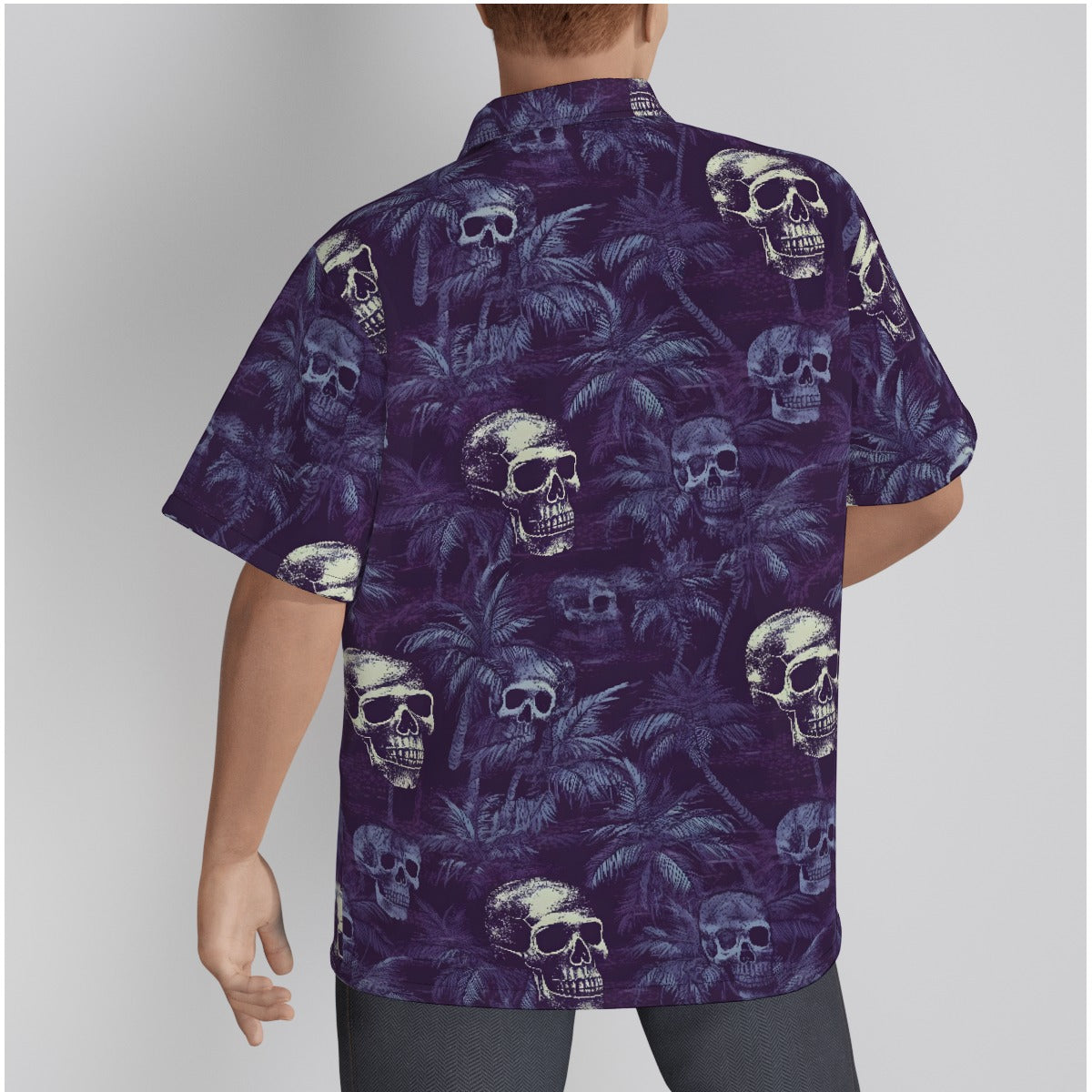 Purple Skulls an Island Scene Psychobilly Hawaiian Shirt