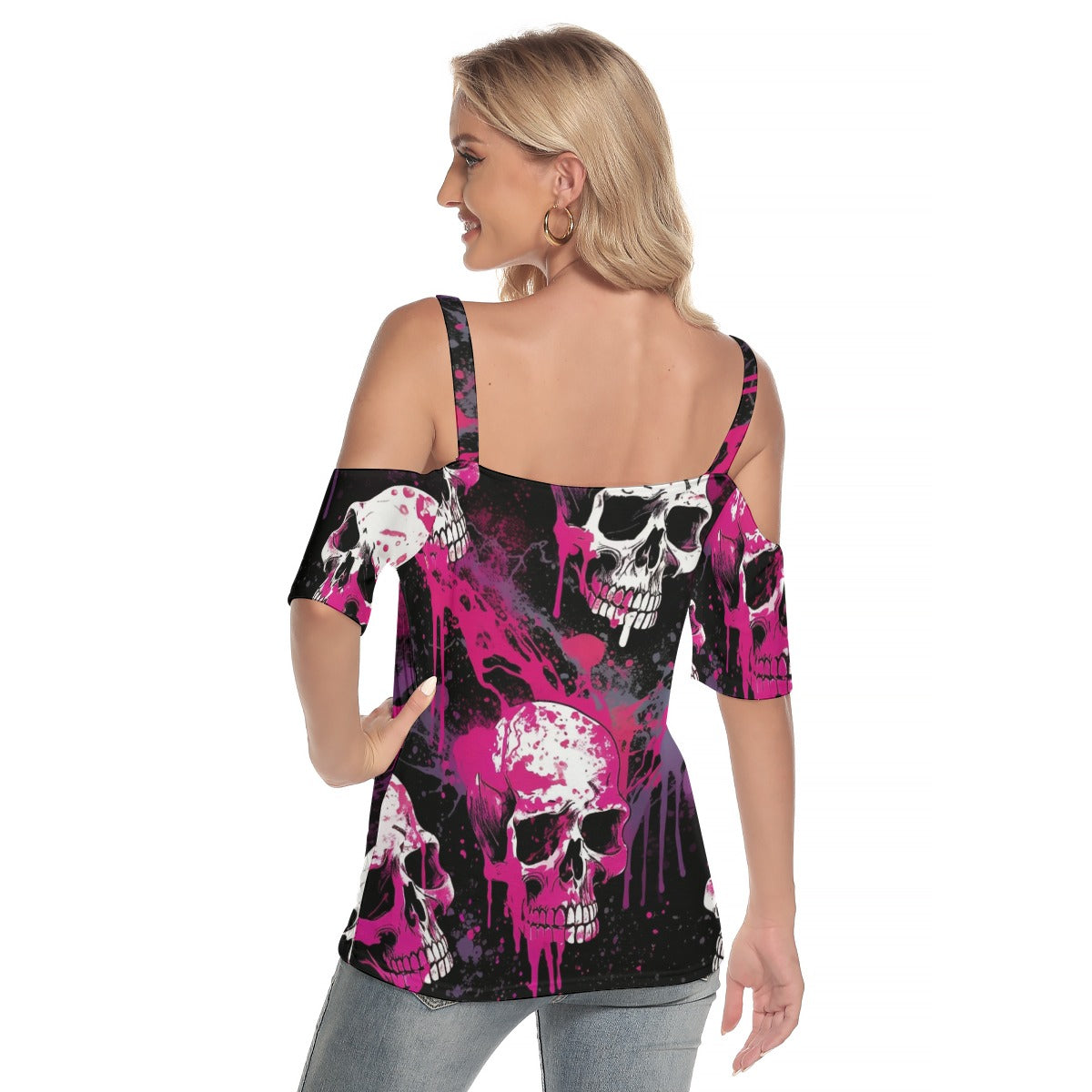 Grim Dripper Cold Shoulder T-shirt With Criss Cross Strips