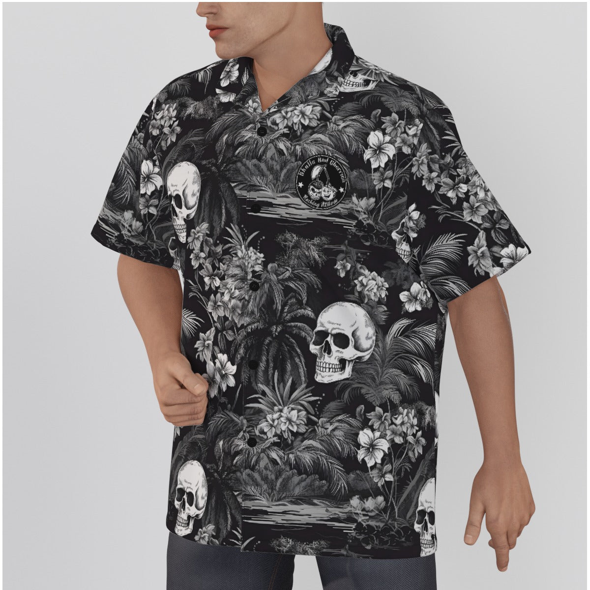 Black and White Hawaiian and Skulls 2 Psychobilly Hawaiian Shirt