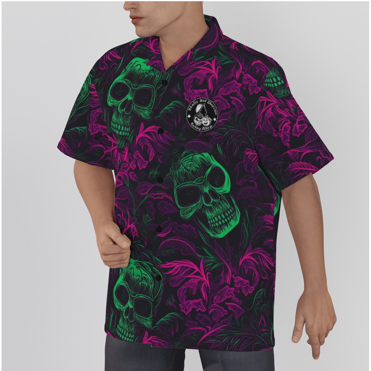 Green and Purple Floral and Skulls