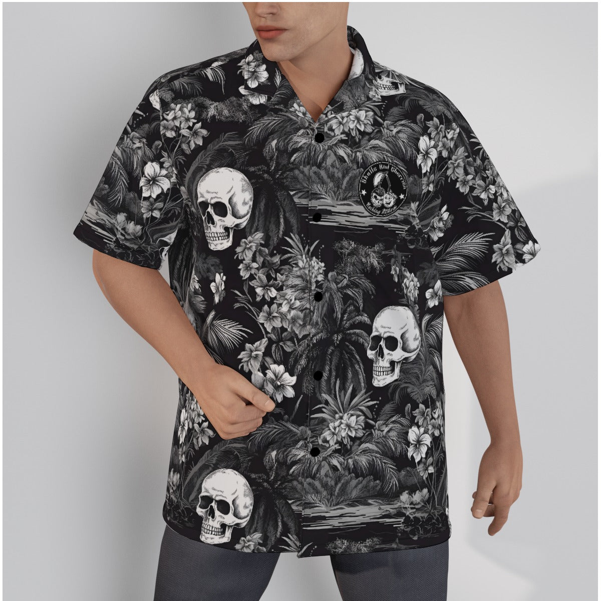 Black and White Hawaiian and Skulls 2 Psychobilly Hawaiian Shirt