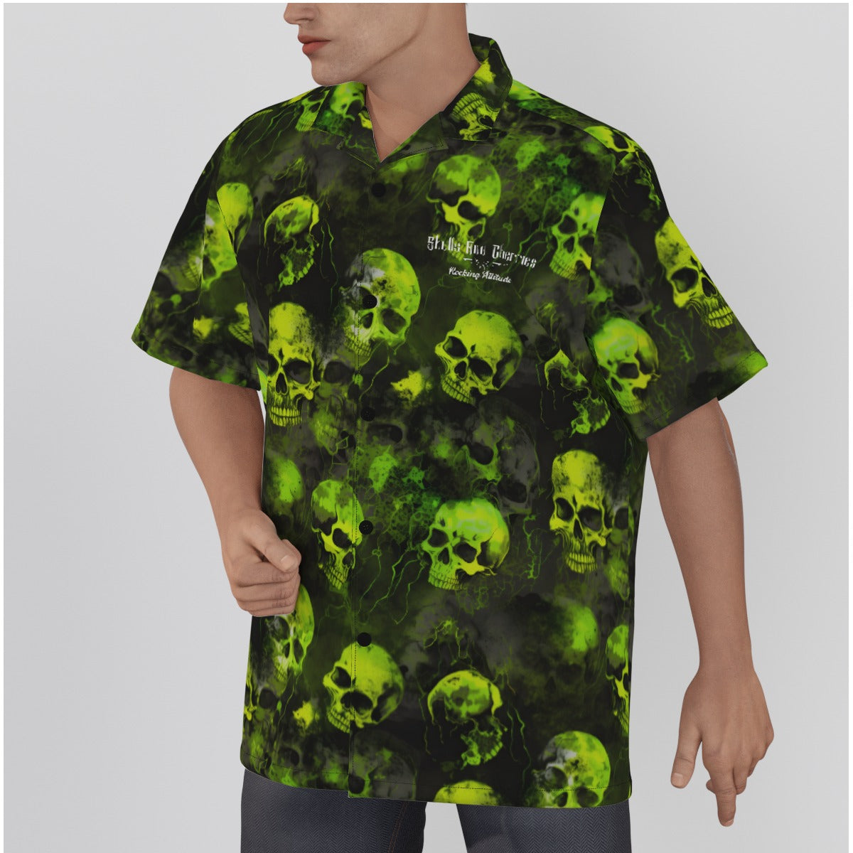 Green Smoky Skulls Psychobilly Hawaiian Shirt