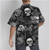 Black and White Skulls and Palm Trees Psychobilly Hawaiian Shirt