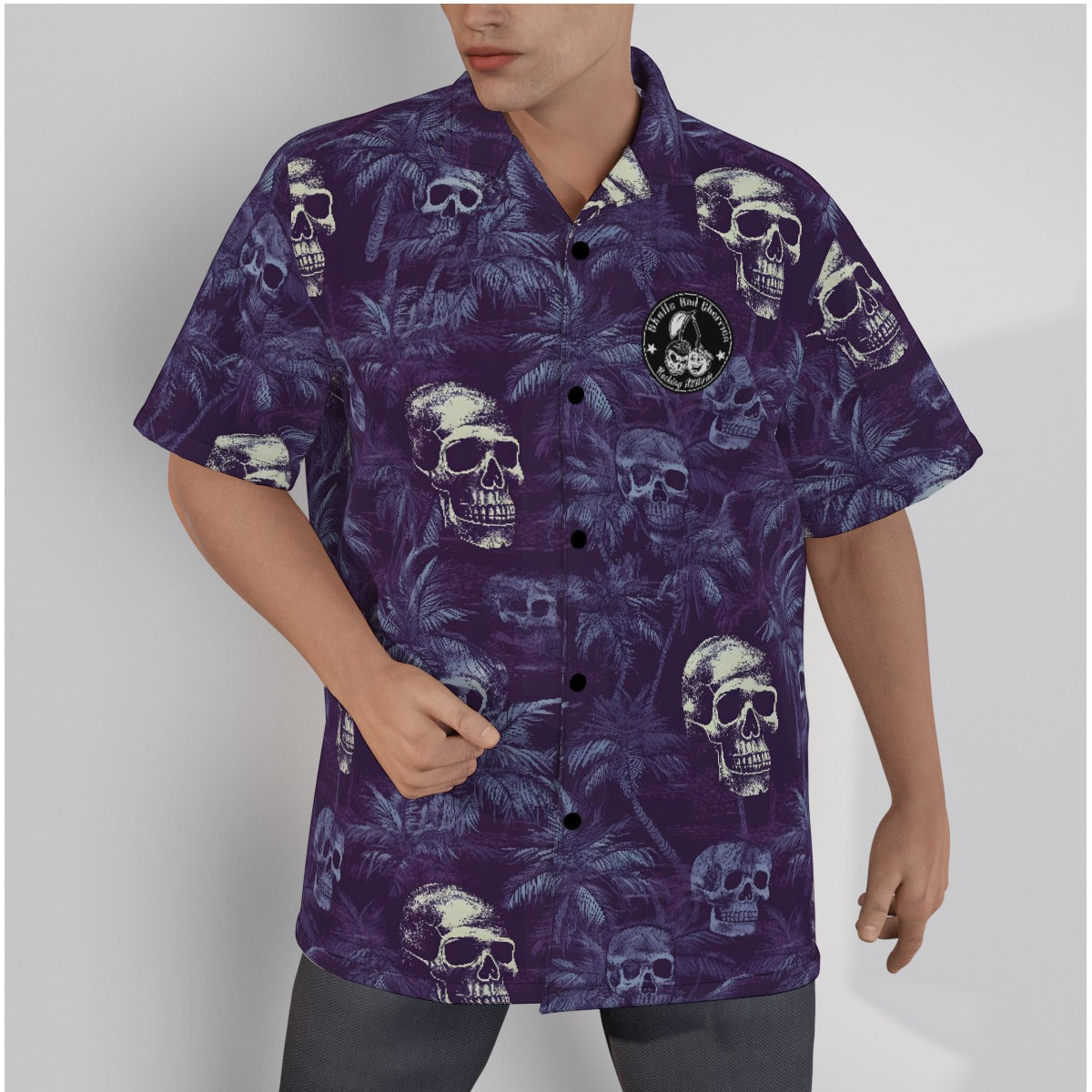 Purple Skulls an Island Scene Psychobilly Hawaiian Shirt