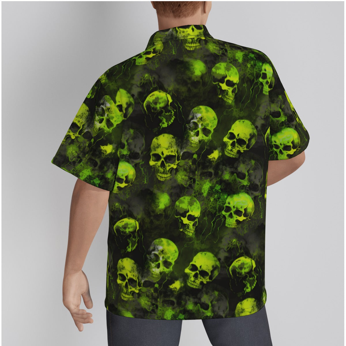 Green Smoky Skulls Psychobilly Hawaiian Shirt