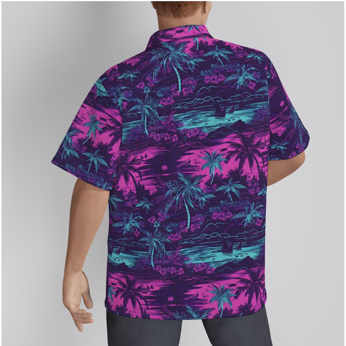 Dark Purple and Bright Pink Hawaiian Scene Psychobilly Hawaiian Shirt