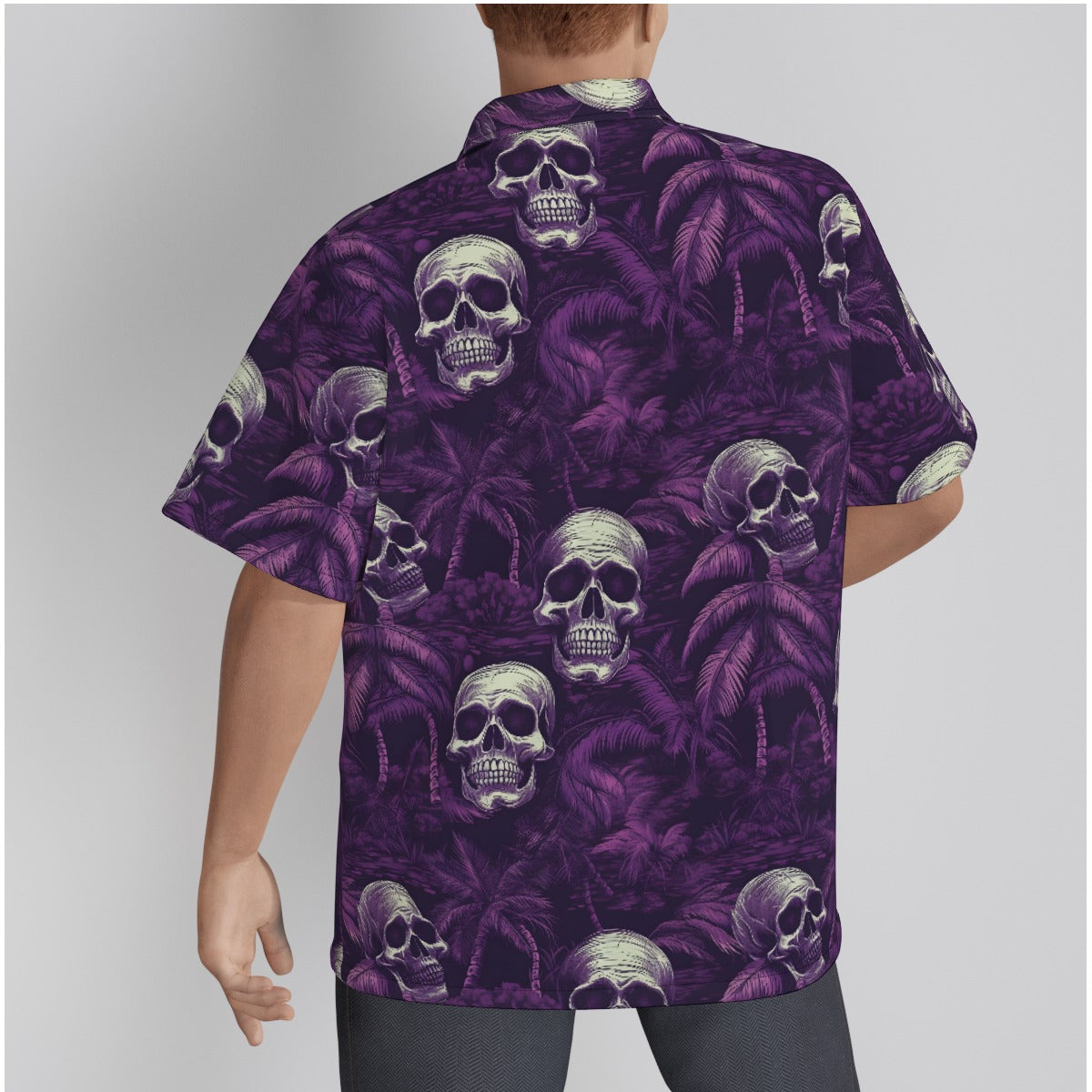 Dark Purple Skulls and Palm Trees Psychobilly Hawaiian Shirt